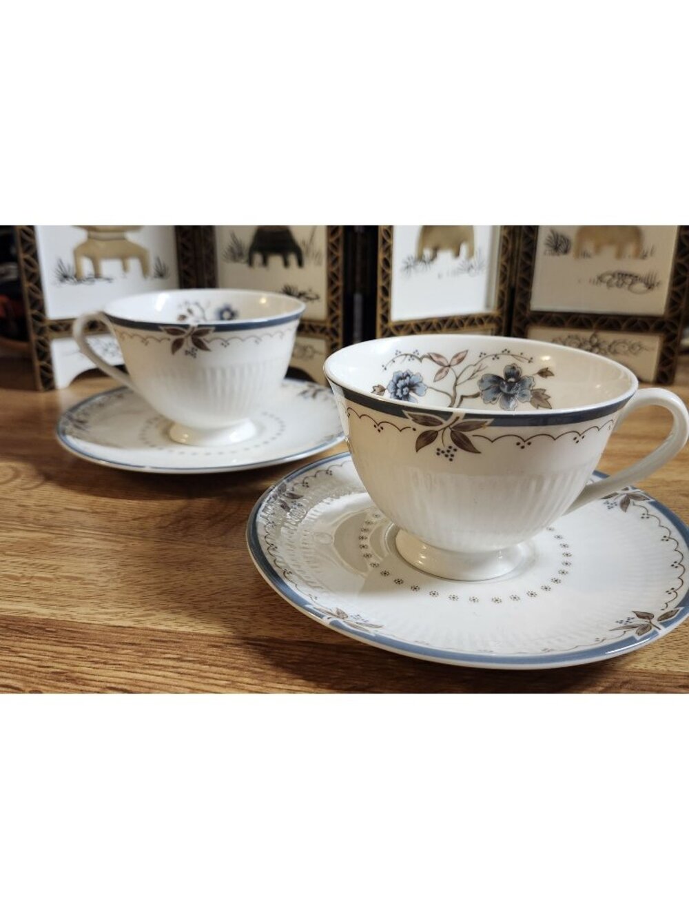 Royal Doulton English Bone China Old Colony Teacups and Saucers 2 Sets